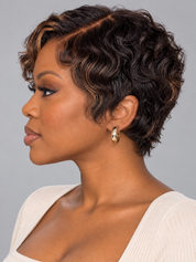 Loyalrose Bob Wig Loose Curly Black mix brown color Side part lace 13x4 Glueless 100% Human Hair