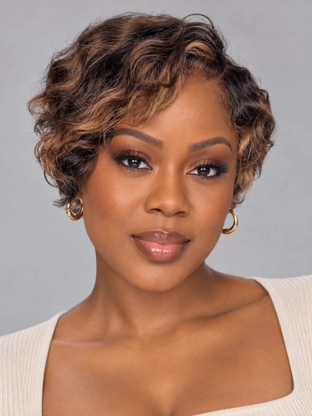 Loyalrose Bob Wig Loose Curly Black mix brown color Side part lace 13x4 Glueless 100% Human Hair
