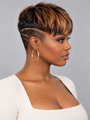 Loyalrose Pixie wig Straight 6 inches Black&Brown 100% human hair Glueless with Full lace TWA with Fade and Hard Part style 23