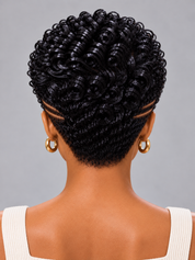 Loyalrose Pixie wig Curly 8 inches Black 100% human hair Side part Glueless with Full lace TWA with Fade and Hard Part style 51