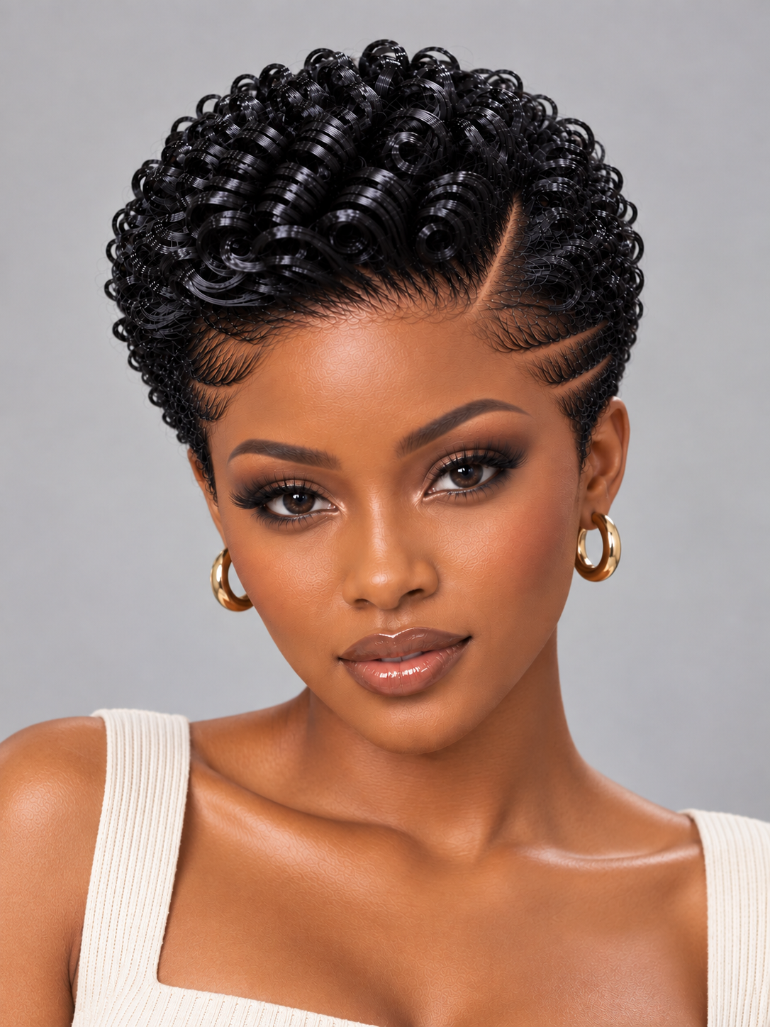 Loyalrose Pixie wig Curly 8 inches Black 100% human hair Side part Glueless with Full lace TWA with Fade and Hard Part style 51