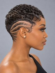 Loyalrose Pixie wig finger wave 6 inches Black 100% human hair Glueless with Full lace TWA with Fade and Hard Part style 34