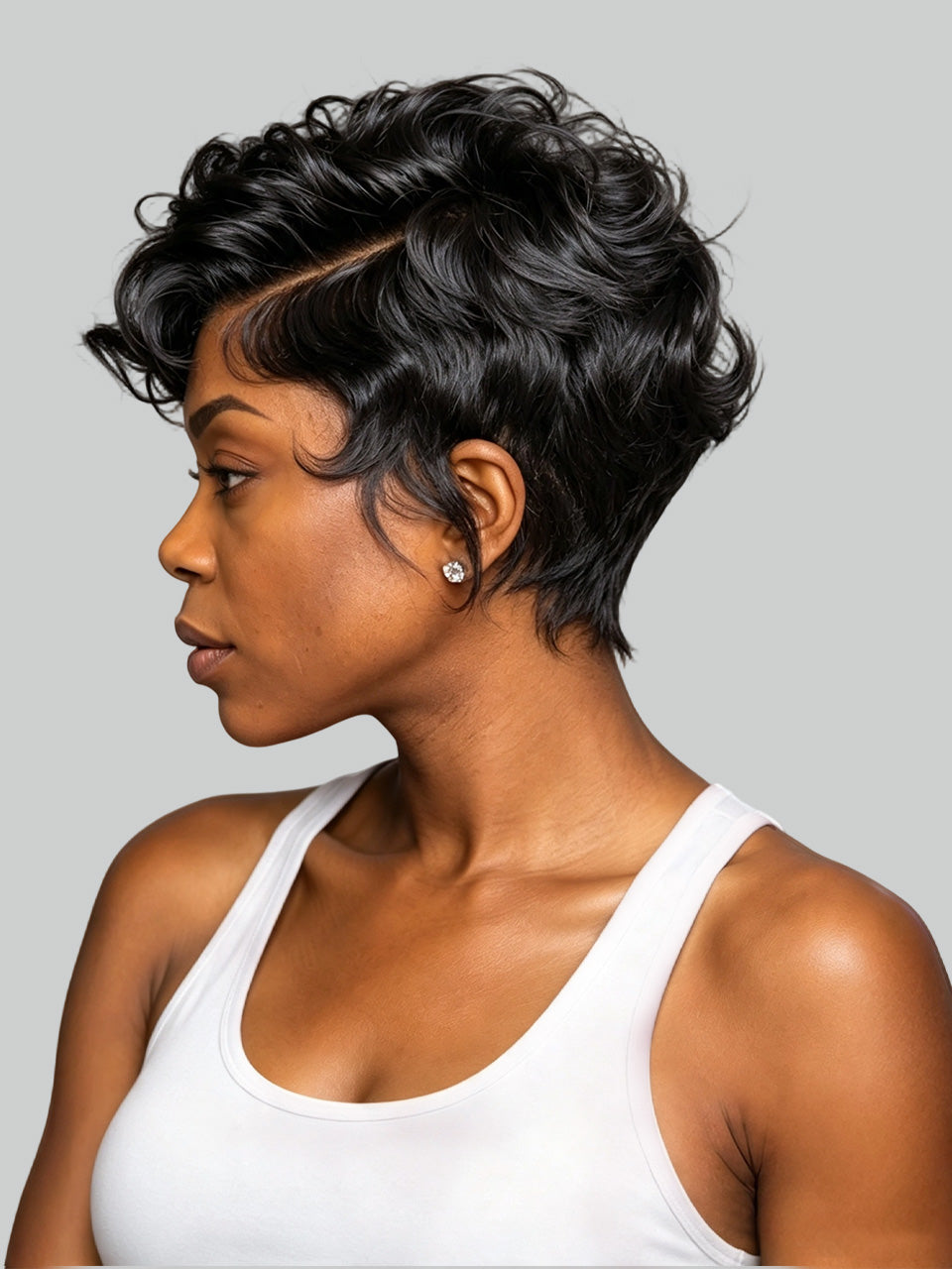 Loyalrose Pixie wig Black color Side part Full lace 100% Human Hair style 3