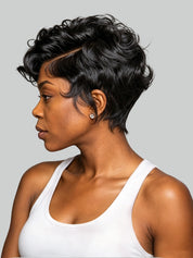 Loyalrose Pixie wig Black color Side part Full lace 100% Human Hair style 3