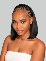 Loyalrose Braided bob wig frontal lace 13*6 Black color Pre-styled without glue 10 inches Cornrow Front Wig Headband braid with straight Back style