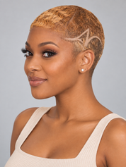 Loyalrose Pixie wig Afro 6 inches Brown&Honey 100% human hair Glueless with Full lace TWA with Fade and Hard Part style 22