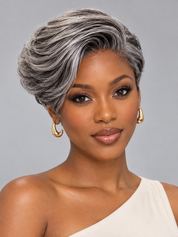 Loyalrose Salt & Pepper Pixie Short Cut Wig side part Lace closure 7*5 100% Human Hair Glueless style 4