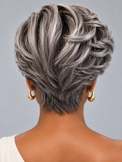Loyalrose Salt & Pepper Pixie Short Cut Wig side part Lace closure 7*5 100% Human Hair Glueless style 4