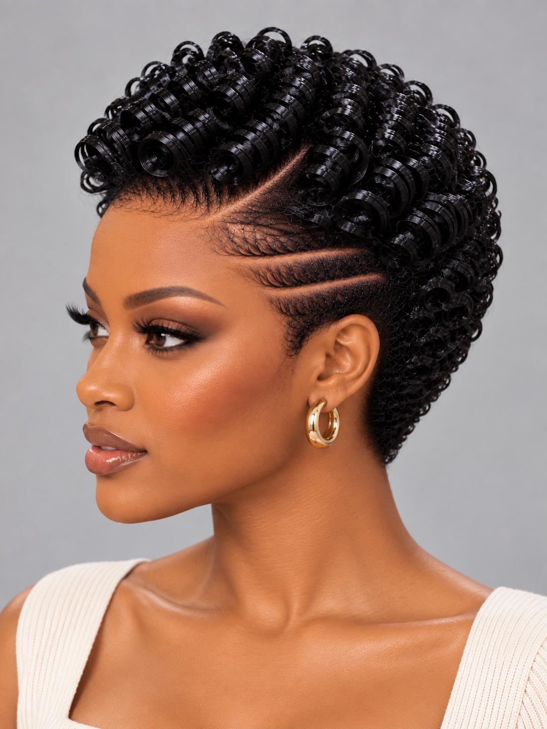 Loyalrose Pixie wig Curly 8 inches Black 100% human hair Side part Glueless with Full lace TWA with Fade and Hard Part style 51