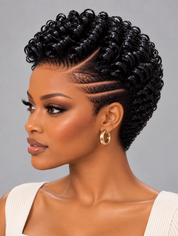 Loyalrose Pixie wig Curly 8 inches Black 100% human hair Side part Glueless with Full lace TWA with Fade and Hard Part style 51