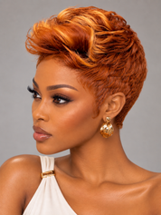 Loyalrose Pixie Wig Straight Copper mix blond color Free part Fluffy lace 13x4 Glueless 100% Human Hair