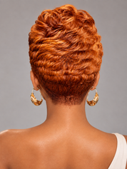 Loyalrose Pixie Wig Straight Copper mix blond color Free part Fluffy lace 13x4 Glueless 100% Human Hair