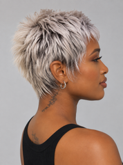 Loyalrose Pixie wig short cut Straight Salt & pepper machine made Glueless 100% Human Hair