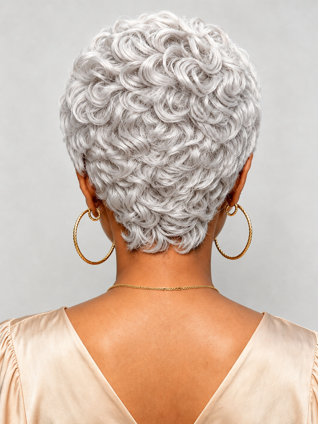 Loyalrose Silver White Short Curly Pixie Wig 100% human hair Glueless Machine made