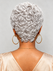 Loyalrose Silver White Short Curly Pixie Wig 100% human hair Glueless Machine made