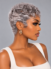 Loyalrose Salt & Pepper Pixie Short Cut Wig Side part Lace closure 7*5 100% Human Hair Glueless style 6