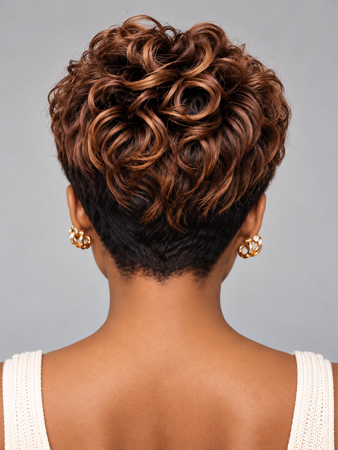 Loyalrose Pixie wig Deep Curly 8 inches Black mix brown 100% human hair with bang Glueless machine made