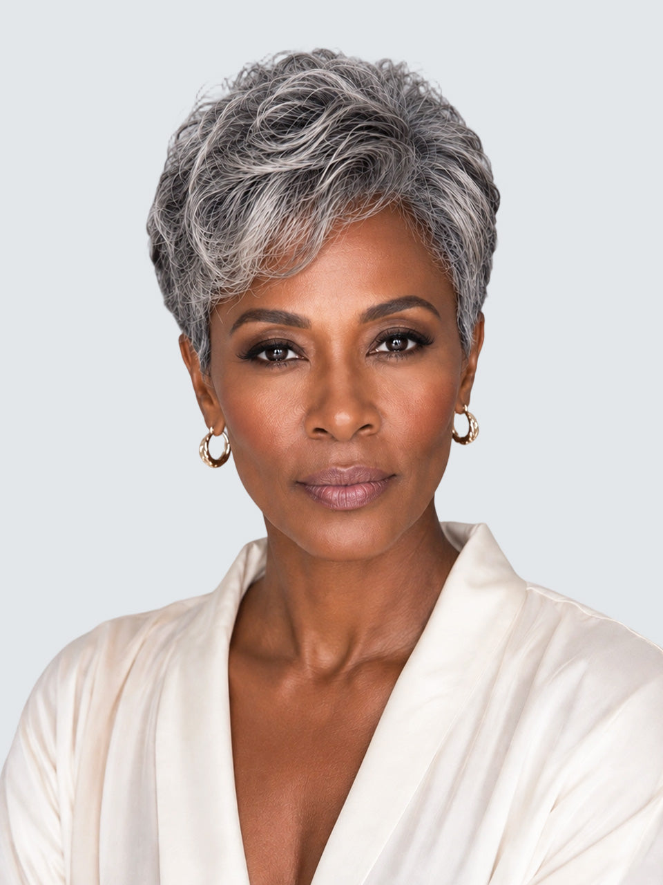 Loyalrose Salt & Pepper Elegant Pixie Short Cut Wig side part Lace Front 100% Human Hair Glueless style 3