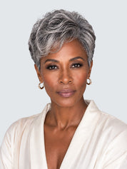Loyalrose Salt & Pepper Elegant Pixie Short Cut Wig side part Lace Front 100% Human Hair Glueless style 3