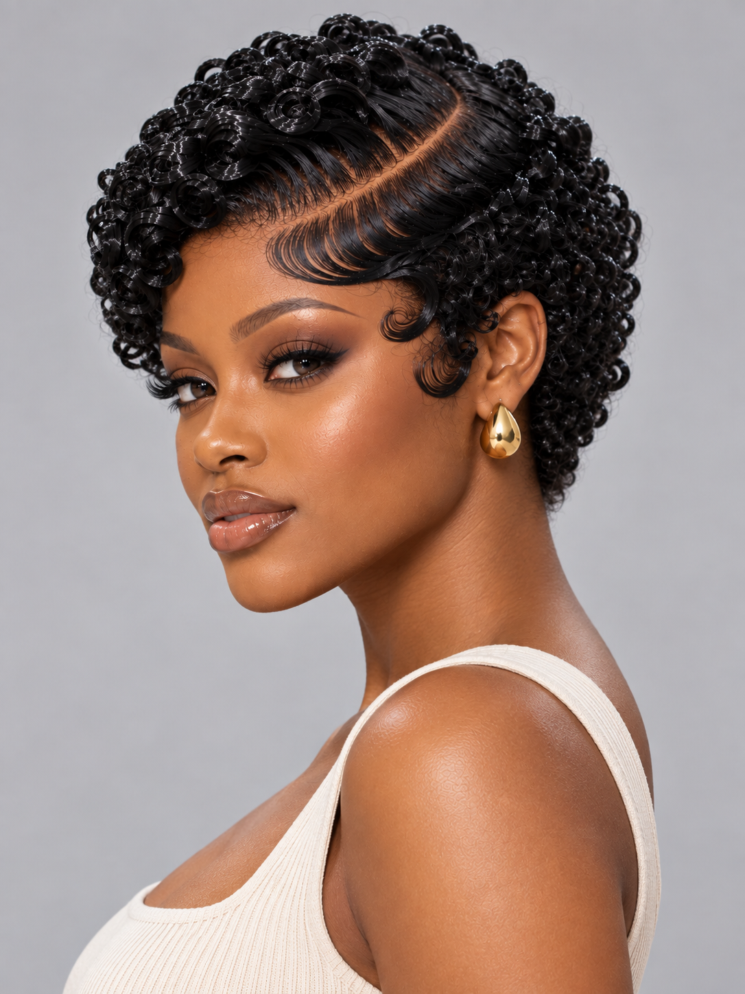Loyalrose Pixie wig Finger wave 8 inches side part Multicolors 100% human hair Glueless frontal lace 13*4