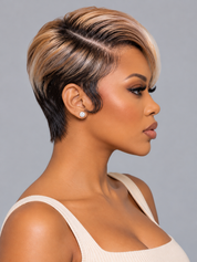 Loyalrose Bob Wig Straight Black mix brown & blond color Side part lace 13x4 Glueless 100% Human Hair style 2