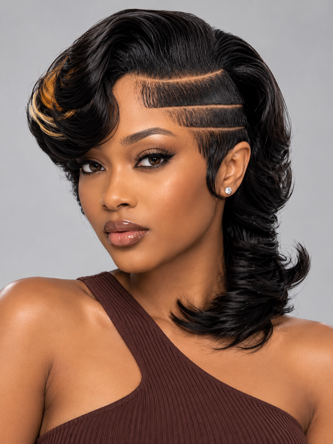 Loyalrose Bob wig frontal lace 13*6 Side part Black color with highlighted bangs without glue Side shaved line+Asymmetrical Layered style