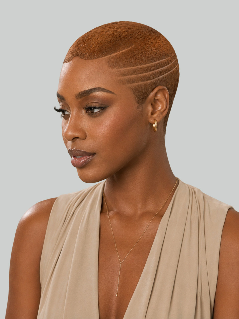 Loyalrose Pixie wig Lowcut 6 inches Brown 100% human hair Glueless with Full lace TWA with Fade and Hard Part style 11