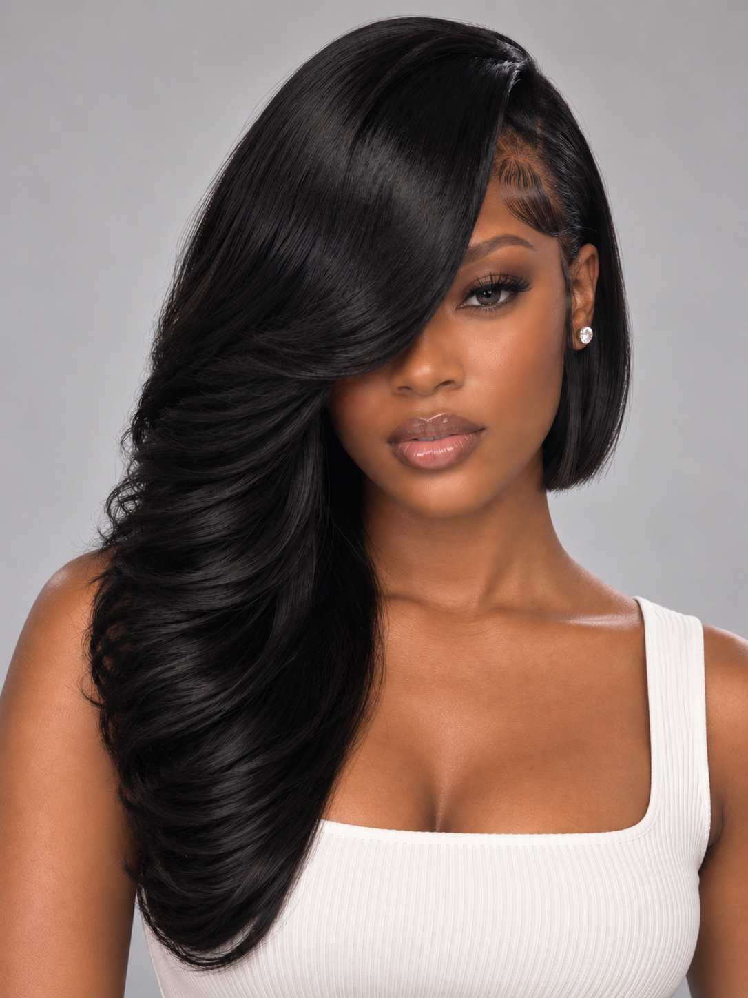 Loyalrose Asymmetrical Bob Wig 13x4 lace Glueless Black color 100% Human Hair Layered Texture