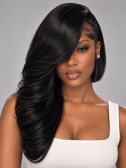 Loyalrose Asymmetrical Bob Wig 13x4 lace Glueless Black color 100% Human Hair Layered Texture