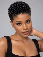 Loyalrose Pixie wig Afro curl 6 inches Black 100% human hair Glueless with Full lace TWA with Fade and Hard Part style 33