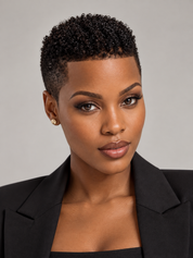Loyalrose Pixie wig Afro Lowcut 6 inches Black 100% human hair Glueless with Full lace TWA with Fade and Hard Part style 37