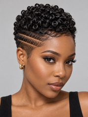 Loyalrose Pixie wig Afro Lowcut 6 inches Black 100% human hair Glueless with Full lace TWA with Fade and Hard Part style 39