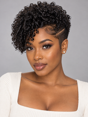 Loyalrose Pixie wig Kinky Curly wave 6 inches Black with bang 100% human hair Glueless with Full lace TWA with Fade and Hard Part style 37