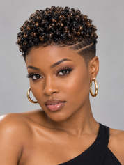 Loyalrose Pixie wig Afro Lowcut 6 inches Black mix brown 100% human hair Glueless with Full lace TWA with Fade and Hard Part style 49