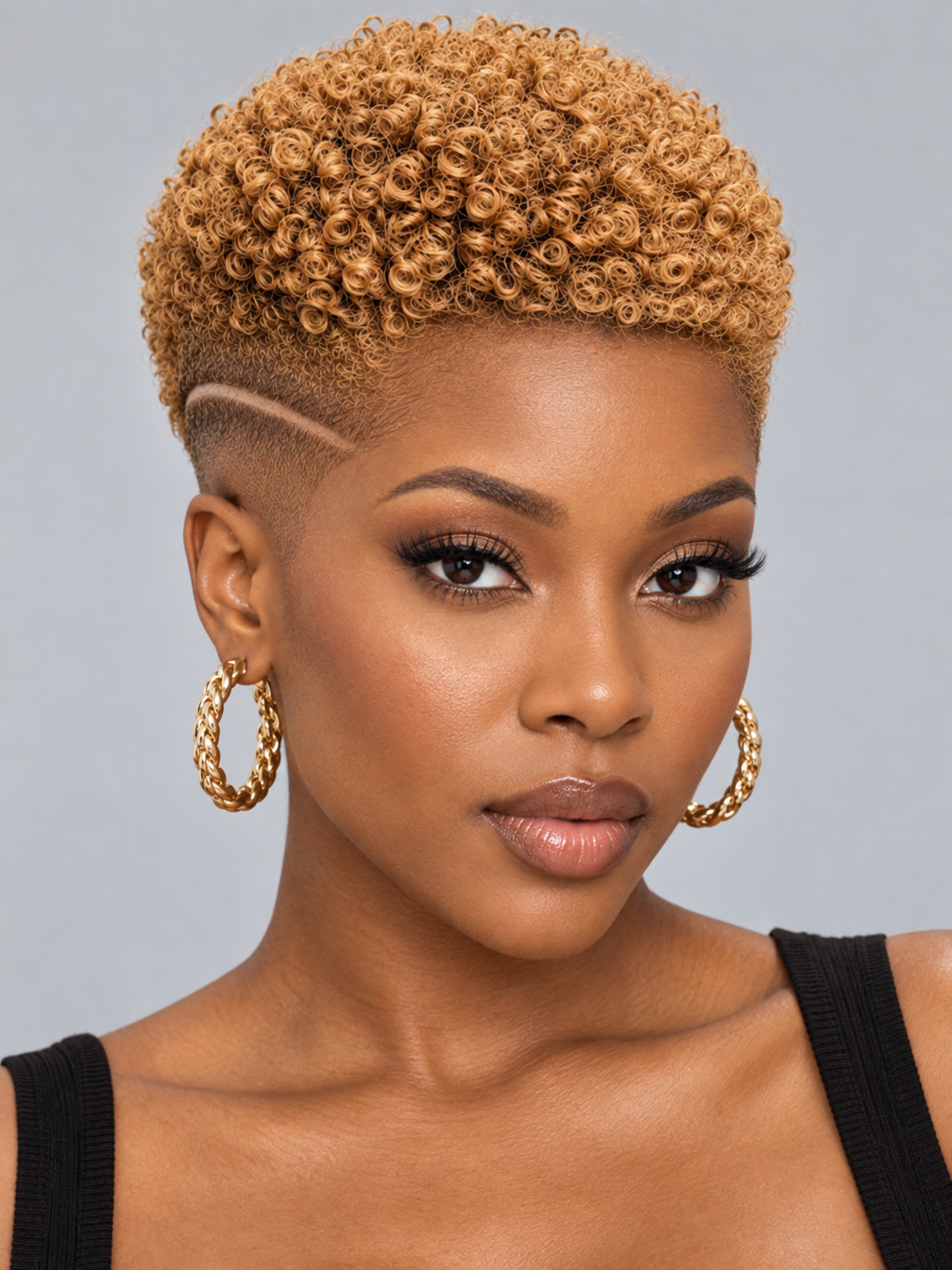 Loyalrose Pixie wig Afro curly 6 inches Blond color 100% human hair Glueless with Full lace TWA with Fade and Hard Part style 43