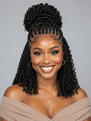 Loyalrose Braided wig full lace black color Pre-styled without glue with Ponytail and Cornrows and Loose Curls