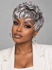 Loyalrose Pixie wig short cut Straight Salt & pepper machine made Glueless 100% Human Hair style 3