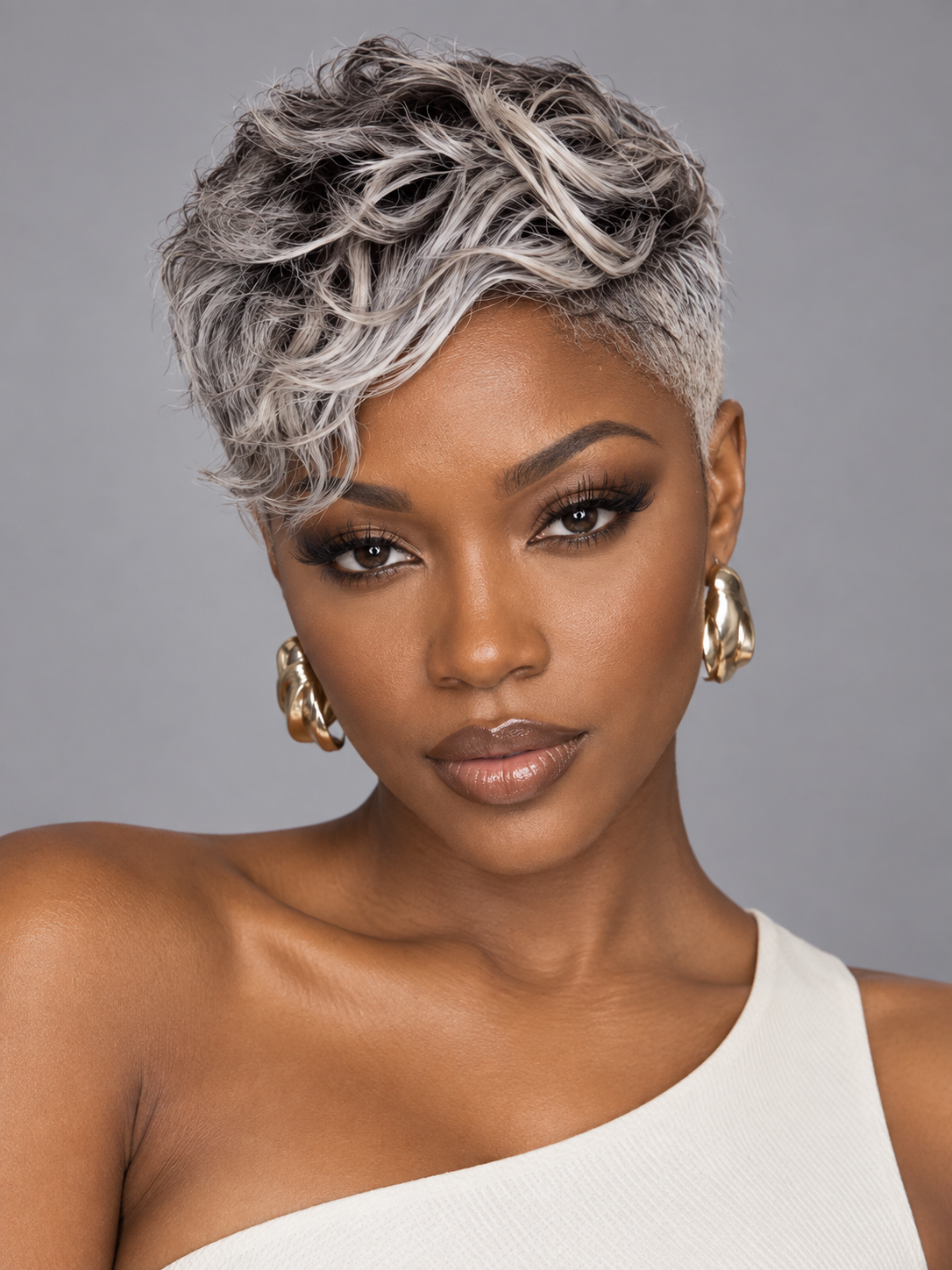 Loyalrose Salt & Pepper Pixie Short Cut Wig side part Lace closure 7*5 100% Human Hair Glueless style 5