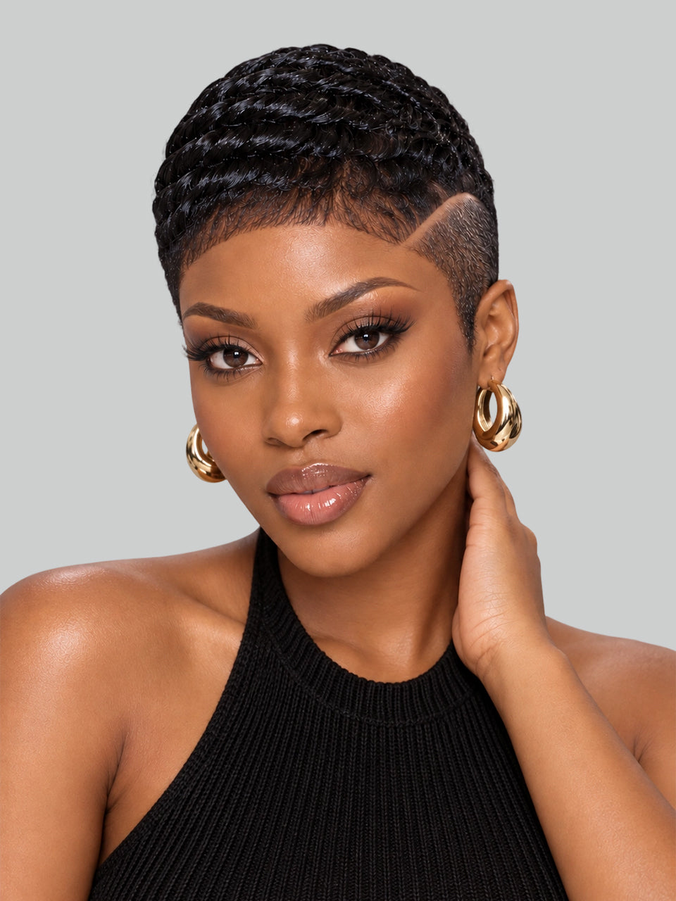 Loyalrose Pixie wig Afro 6 inches Black 100% human hair Glueless with Full lace TWA with Fade and Hard Part style 27
