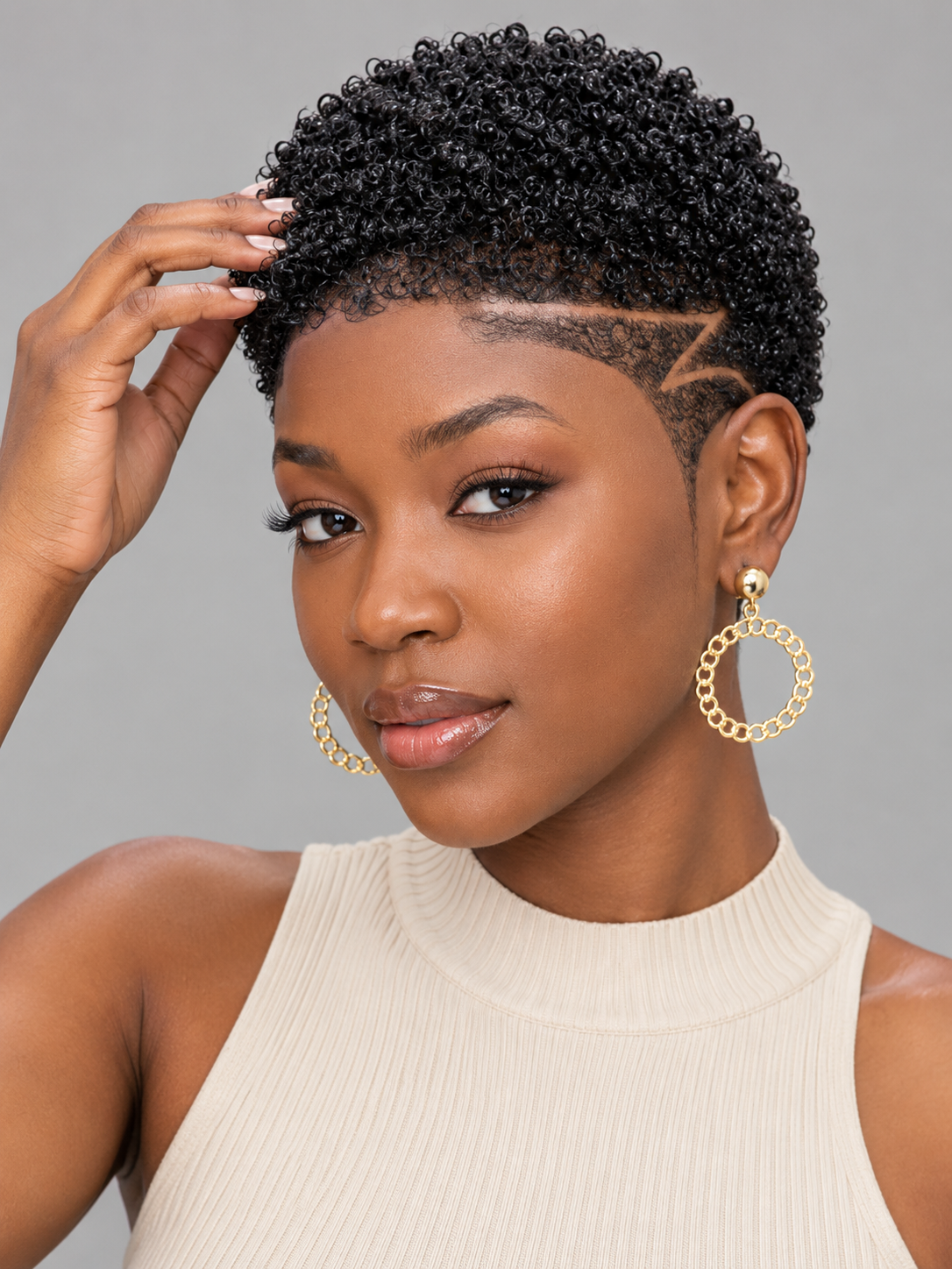Loyalrose Pixie wig Afro 6 inches Black 100% human hair Glueless with Full lace TWA with Fade and Hard Part style 24