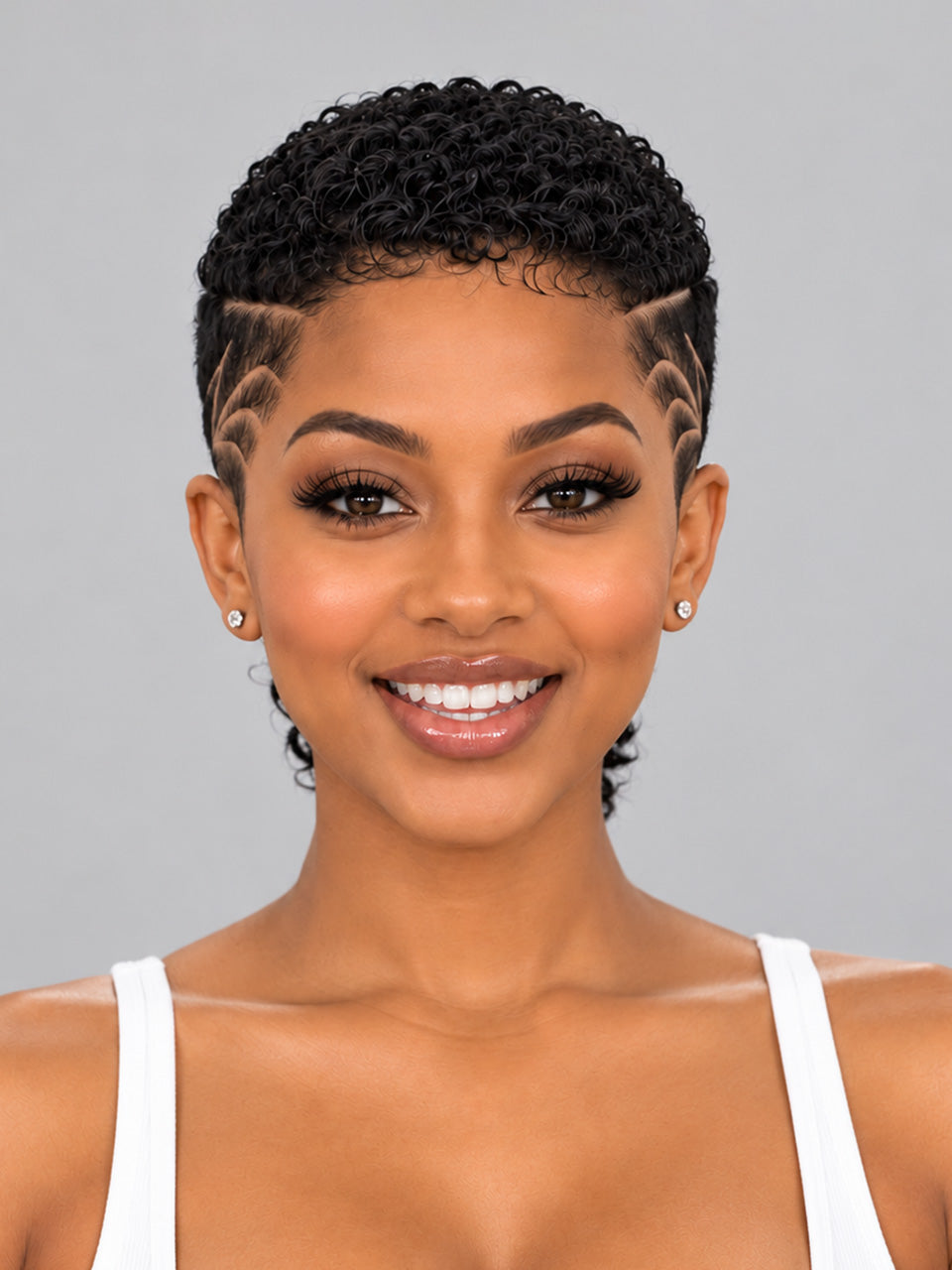 Loyalrose Pixie wig Afro Lowcut 10 inches Black 100% human hair side part Glueless with Full lace TWA with Fade and Hard Part Ponytail style 55