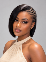 Loyalrose Bob Braided wig full lace black color side part Pre-styled without glue Asymmetrical style