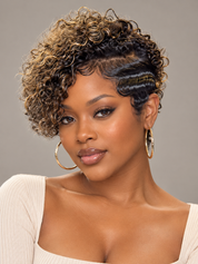 Loyalrose Bob Wig Curly and finger wave Black mix blond color Side part lace 13x4 Glueless 100% Human Hair