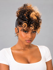 Loyalrose Pre-styled wig Egg curl wave 360 lace Black mix brown color without glue with Bang and Ponytail 18 inches