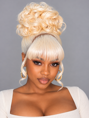 Loyalrose Pre-styled wig frontal lace 360 Black/Blond color without glue with Bang&Bun 20 inches