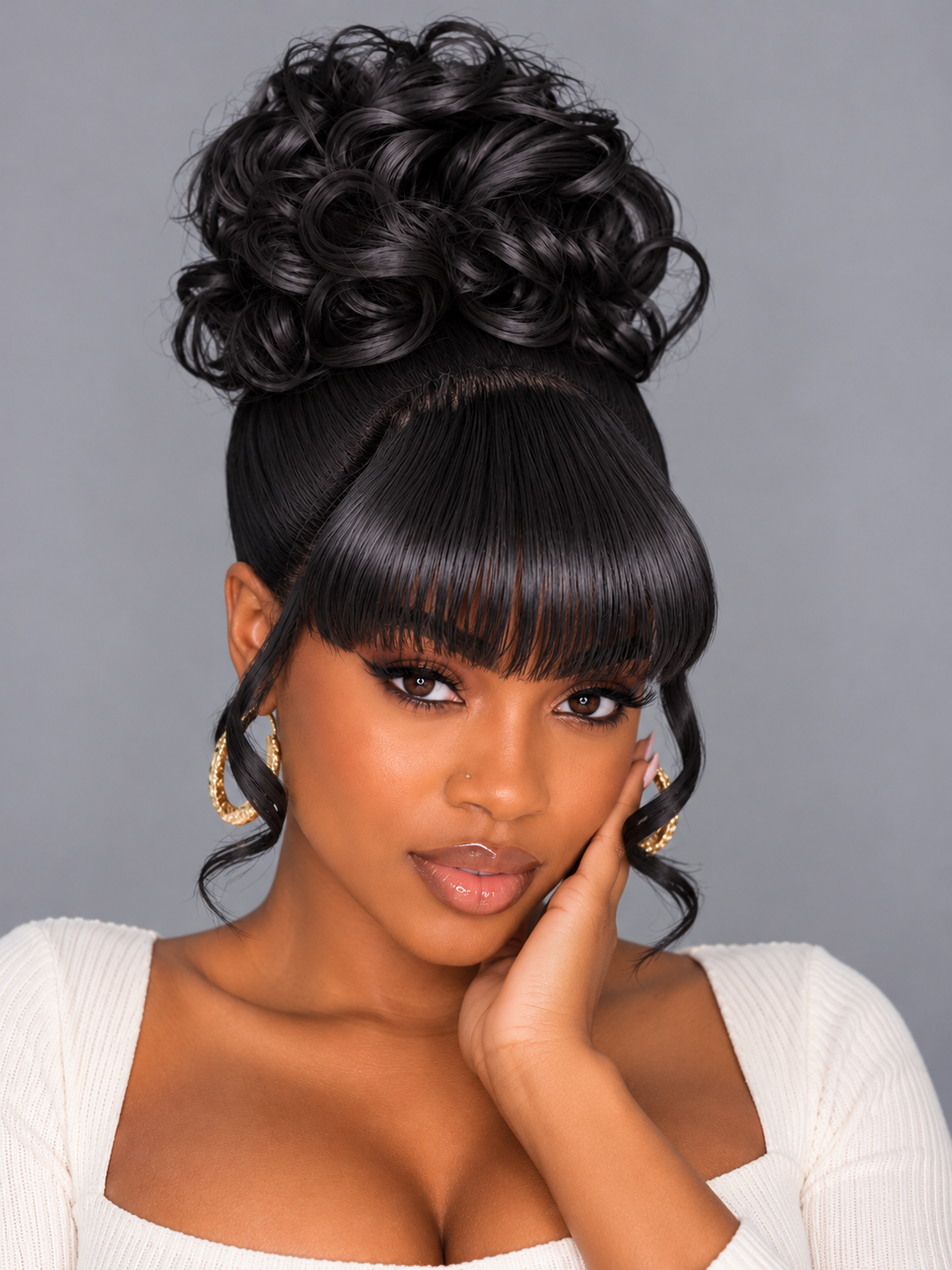 Loyalrose Pre-styled wig frontal lace 360 Black/Blond color without glue with Bang&Bun 20 inches