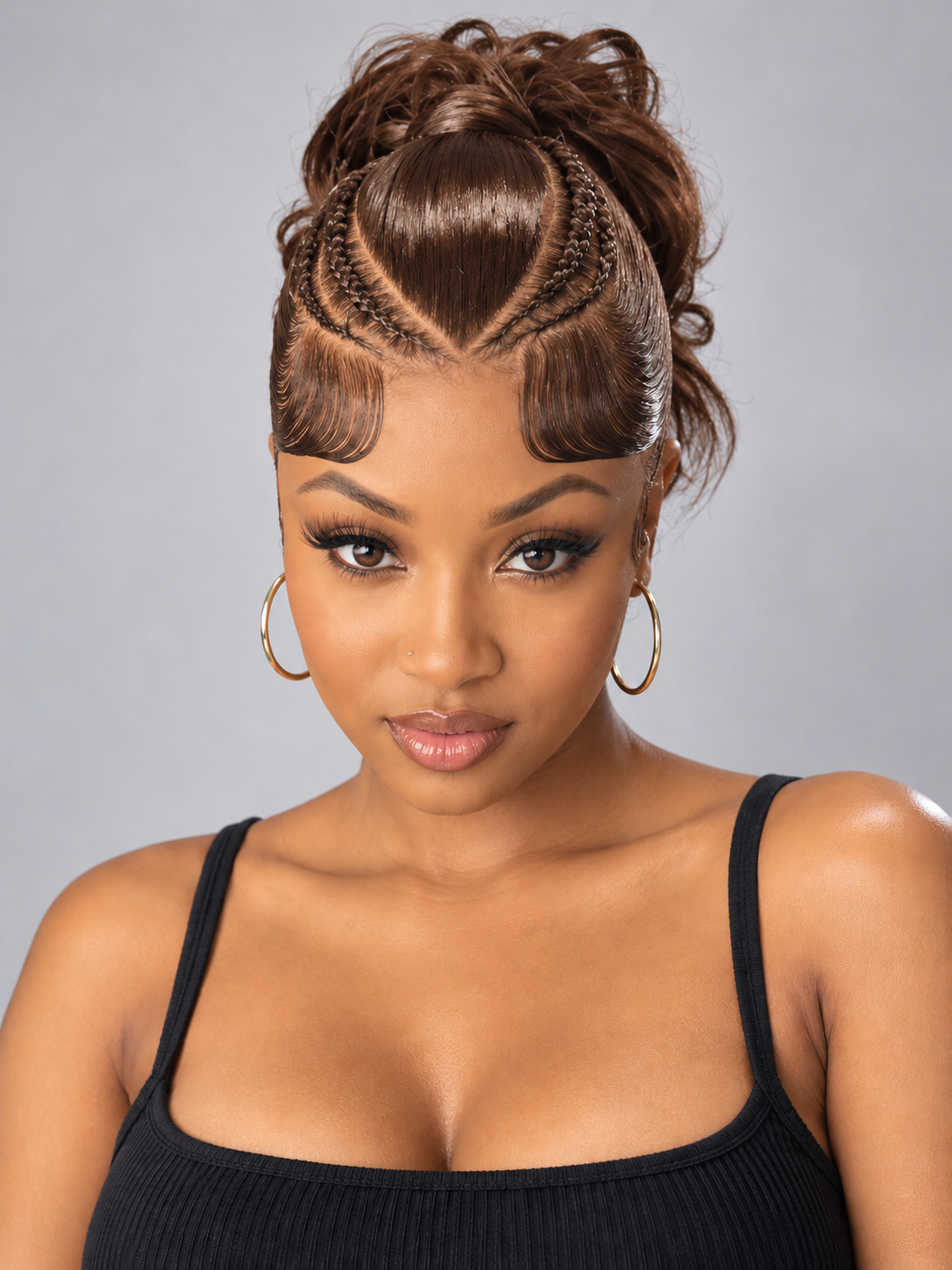 Loyalrose Pre-styled wig Body wave frontal lace 360 Central part Brown color without glue with Braid&Ponytail 20 inches