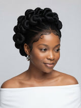 Loyalrose Braided wig Full lace Black color Pre-styled without glue Clean Parting with Twisted/Bun Updo style