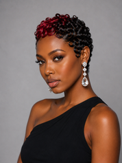 Loyalrose Pixie Loose Curly wig Black mix Red color glueless Side part Closure 5x5 lace 100% Human Hair