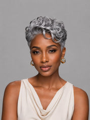 Loyalrose Salt & Pepper Pixie Short Cut Wig side part Lace closure 7*5 100% Human Hair Glueless with bang style 2